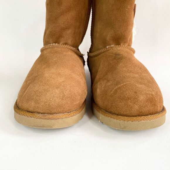 SO Sigma Chestnut Suede Leather Fur Lined Boot Button Detail Tan Cream Size 8 - Picture 3 of 9